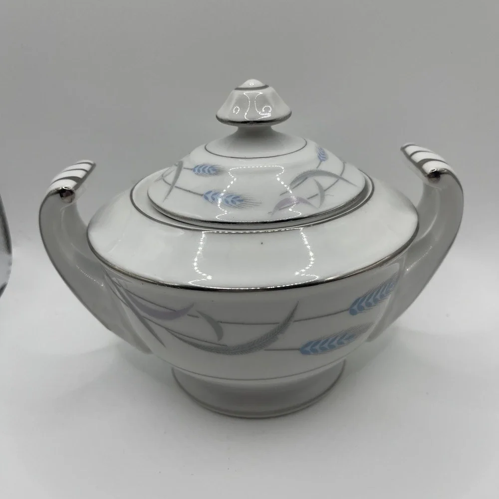 Valmont China Royal Wheat‎ Sugar Bowl w Blue Grey Wheat